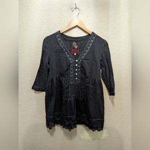 NWOT S Black Johnny Was 3/4 Sleeve Button-up